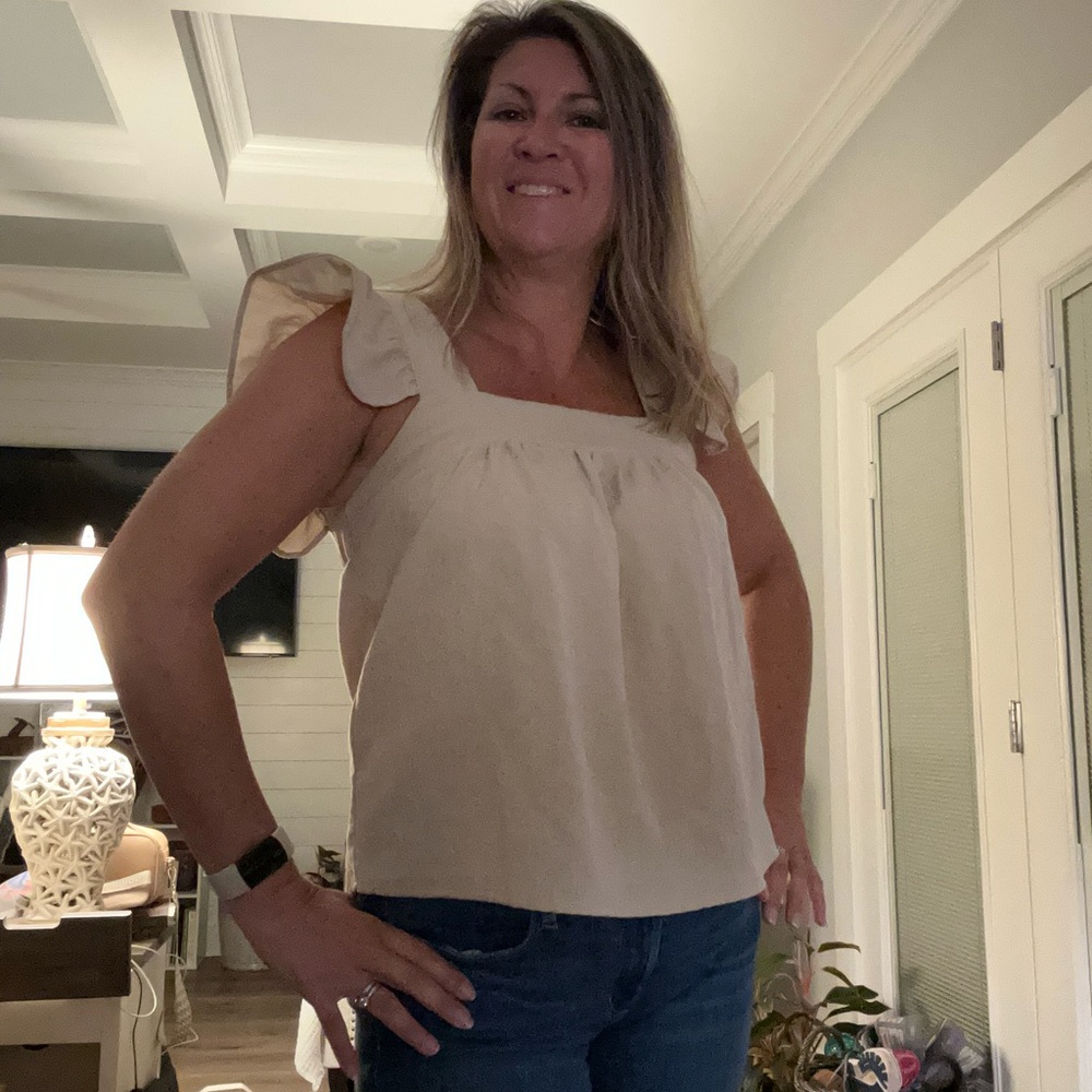 Women's Elegant Cream Ruffle Sleeve Tank Top